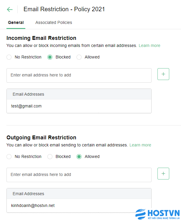 Thiết lập hạn chế email